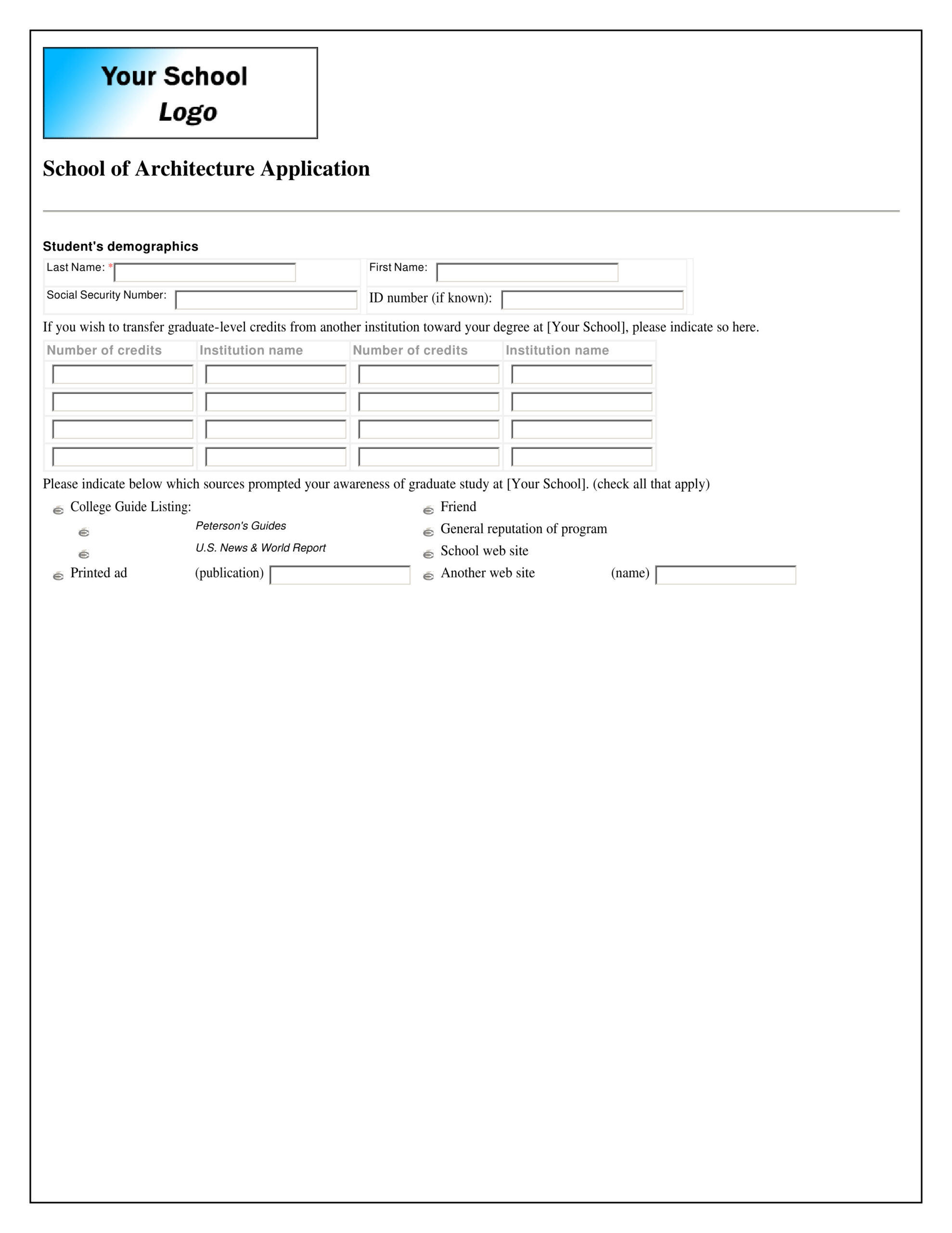 Screenshot of Admissions Aid form example PDF